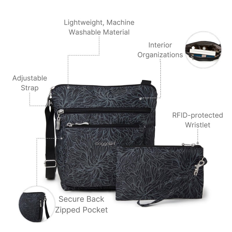 Baggallini womens Pocket With Rfid Crossbody Bags, Midnight Blossom, One Size US - Image 5